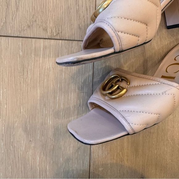 GUCCI 
Nappa Matelasse GG Marmont 55mm Slide Sandals Skin Rose 38 1/2 - Picture 14 of 16